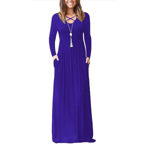 NEW Blue Long Sleeve Maxi Casual Maxi Dresses Pockets M - Picture 1 of 5